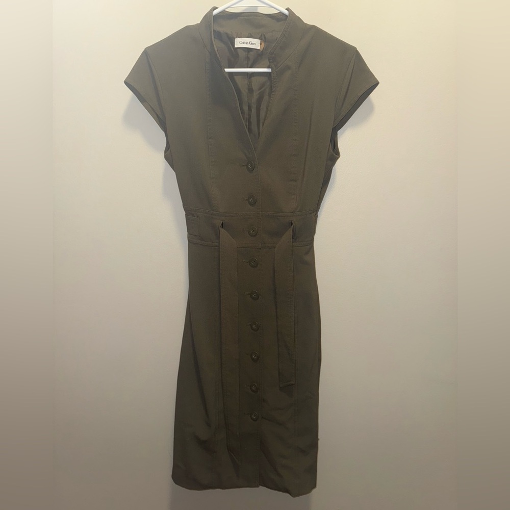 Calvin Klein Olive Button-Front Midi Dress
